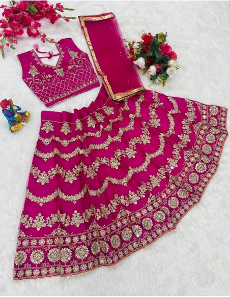 Lehenga choli sari fille enfant Amrita doré Rose  - 1