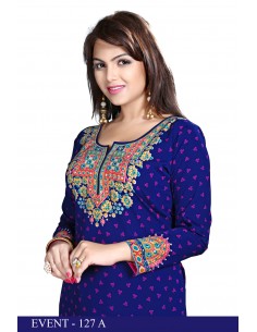 Tunique indienne ethnique kurti bohème Bleu marine A23  - 1 2