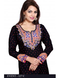 Tunique indienne ethnique kurti bohème Noir A23  - 1 2