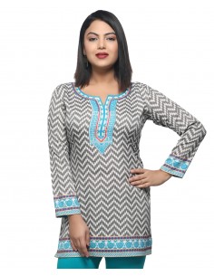 Tunique indienne ethnique kurti bohème Gris bleu vert A23  - 1 2