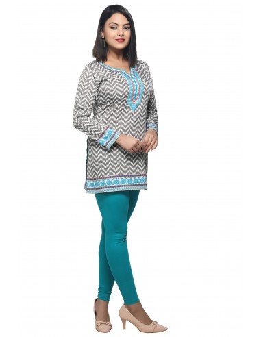 Tunique indienne ethnique kurti bohème Gris bleu vert A23  - 3