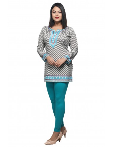 Tunique indienne ethnique kurti bohème Gris bleu vert A23  - 4