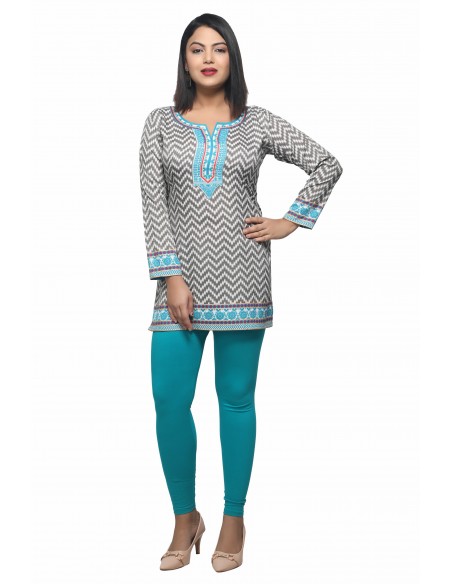 Tunique indienne ethnique kurti bohème Gris bleu vert A23  - 1