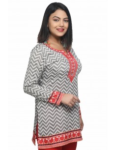Tunique indienne ethnique kurti bohème Gris rouge A23  - 1 2