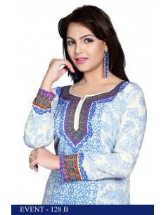 Tunique indienne ethnique kurti bohème Blanc Bleu A23  - 1 2