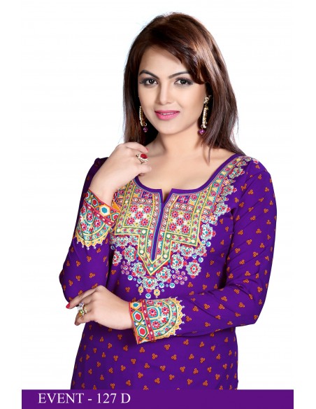 Tunique indienne ethnique kurti bohème Violet  - 2