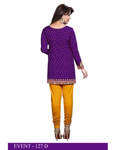 Tunique indienne ethnique kurti bohème Violet  - 5