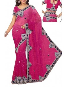 Sari indien haute gamme Rose