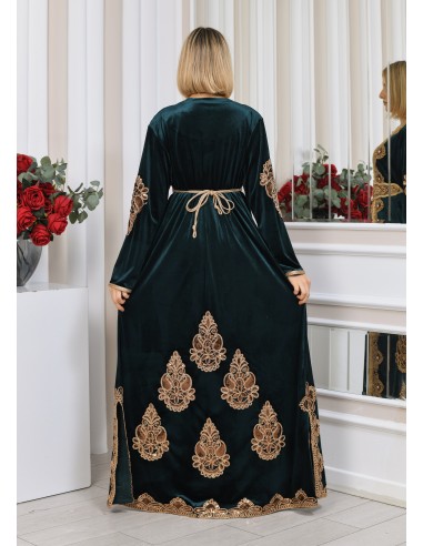 Caftan velours marocain Dore robe oriental Chic moderne Luxe DC23  - 3