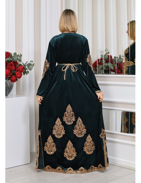 Caftan velours marocain Dore robe oriental Chic moderne Luxe DC23  - 3