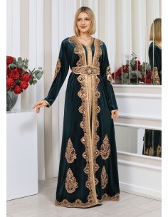 Caftan velours marocain Dore robe oriental Chic moderne Luxe DC23  - 1