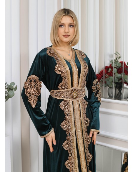 Caftan velours marocain Dore robe oriental Chic moderne Luxe DC23  - 2
