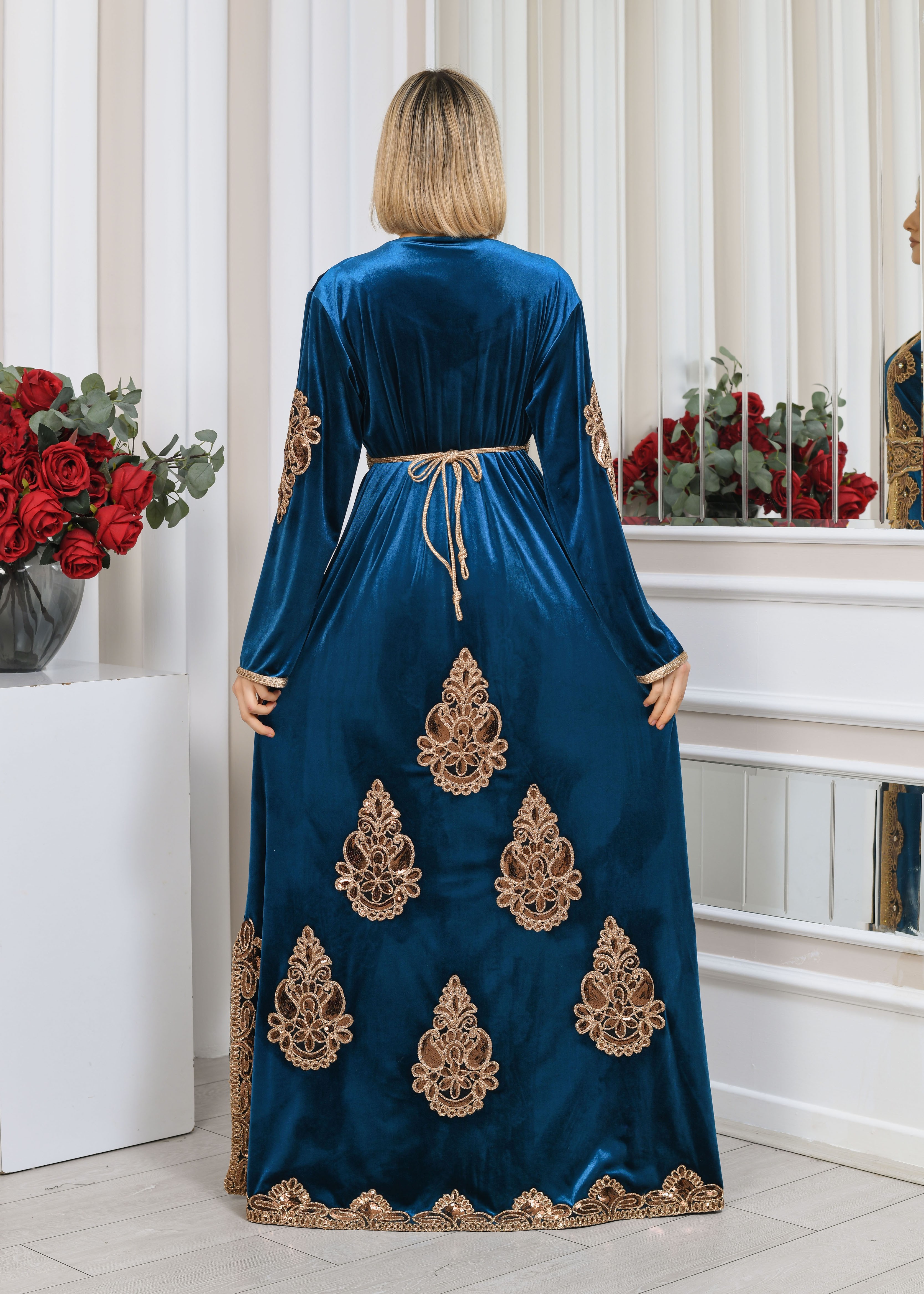 Caftan marocain Bleu Vert Dore robe oriental Chic moderne MY22 Caft