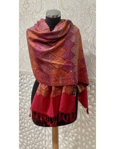 Pashmina Kashmir perle Echarpe haute gamme foulard rouge  - 1