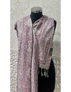 Pashmina Kashmir perle Echarpe haute gamme foulard Gris rose  - 2 2