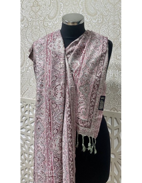 Pashmina Kashmir perle Echarpe haute gamme foulard Gris rose  - 1