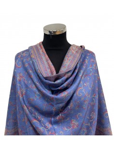 châle indien motif cachemire bleu ciel  - 1 2