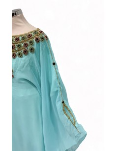 Robe Dubai enfant fille farasha papillon Bleu turquoise  - 1 2