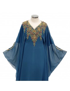 Robe Dubai enfant fille farasha papillon Bleu  - 1 2