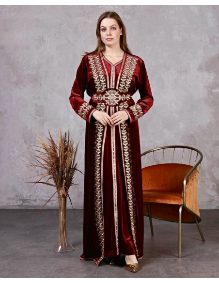 Caftan velours grande taille Takchita Rouge Robe oriental  - 1
