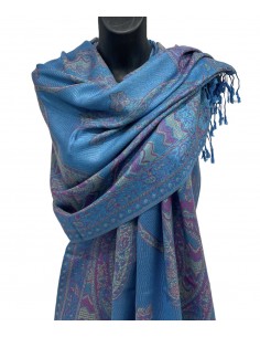 écharpe recto/verso pashmina bleu turquoise  - 1 2
