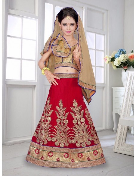 Lehenga Sari mehrani enfant Rouge  - 1