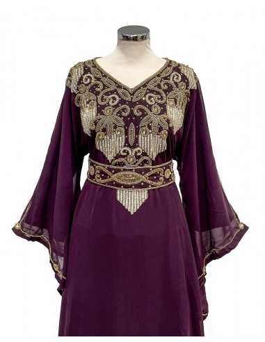 Robe de Dubai farasha oriental manches évasée prune dore  - 3