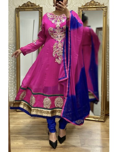 Robe indienne anarkali rose et bleu  - 1