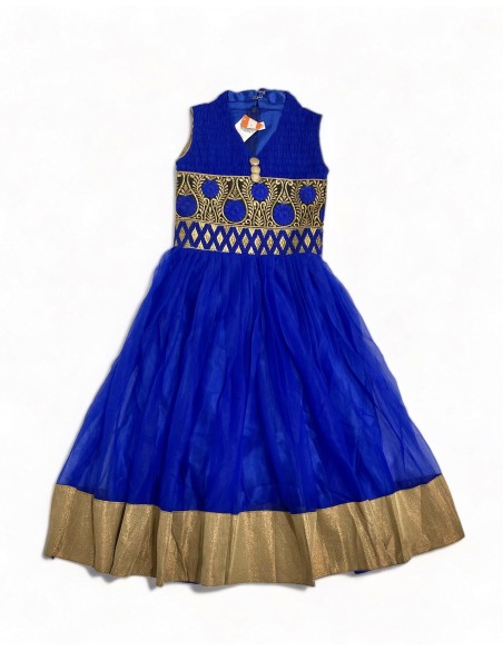 Robe indienne longue enfant fille pas cher churidar Nita Bleu  - 1