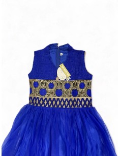 Robe indienne longue enfant fille pas cher churidar Nita Bleu  - 1 2
