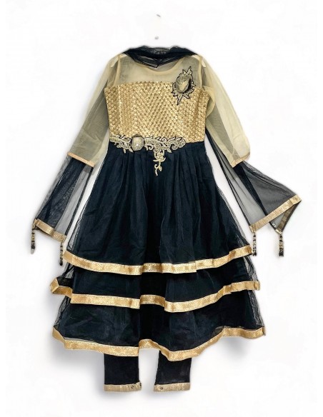 Robe indienne enfant fille pas cher Noir dore Deepa  - 1