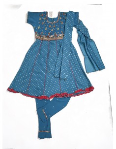 Robe indienne enfant fille pas cher Bleu turquoise Deepa  - 1