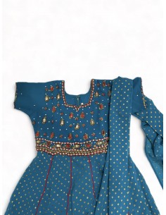 Robe indienne enfant fille pas cher Bleu turquoise Deepa  - 1 2