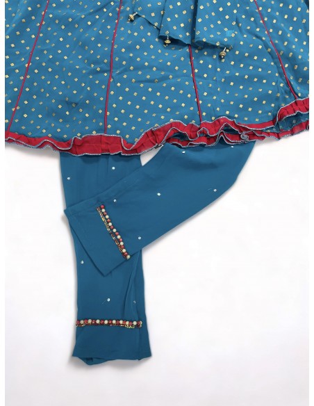 Robe indienne enfant fille pas cher Bleu turquoise Deepa  - 3