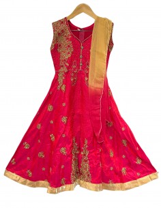 Robe indienne SILK enfant fille pas cher Rouge rose Deepa  - 1 2