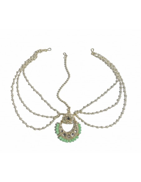 Bijoux de front Rajasthani Bora vert jade  - 2