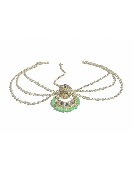 Bijoux de front Rajasthani Bora vert jade  - 1