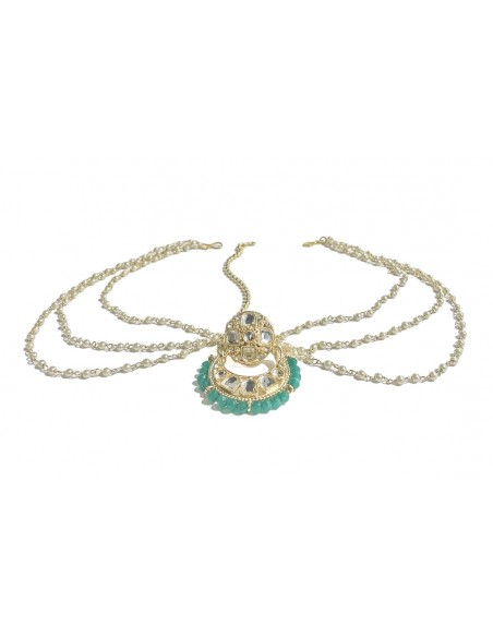 Bijoux de front Rajasthani Bora vert émeraude  - 1
