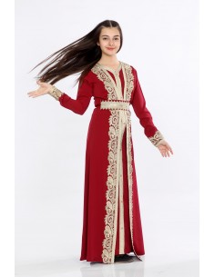 Caftan enfant fille Ados Kaftan Takchita Rouge dore JAN24  - 2 2
