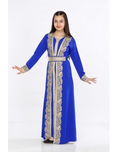 Caftan enfant fille Ados Kaftan Takchita Bleu dore JAN24  - 1 2