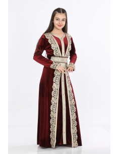 Caftan enfant velours fille Ados Kaftan Takchita Rouge dore JAN24  - 1 2