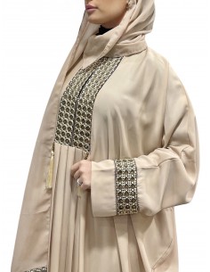 abaya manches papillons brodé Émirati beige  - 1 2
