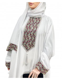 abaya papillons brodé blanc  - 1 2