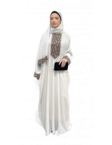 abaya papillons brodé blanc  - 3