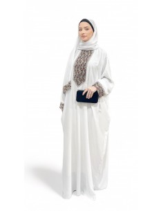 abaya papillons brodé blanc  - 1
