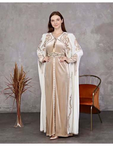Caftan velours marocain Blanc Dore robe oriental SEP24  - 2