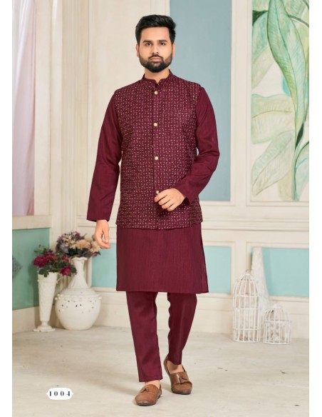kurta Homme gilet indien Pakistanais Rouge  - 1