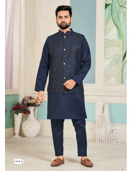 kurta Homme gilet indien Pakistanais Bleu  - 1
