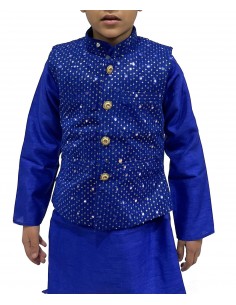Kurta gilet miroir garçon Abbas bleu royal  - 1 2