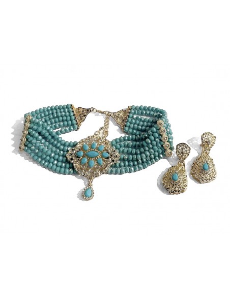 parure perle et strass bleu ciel  - 1